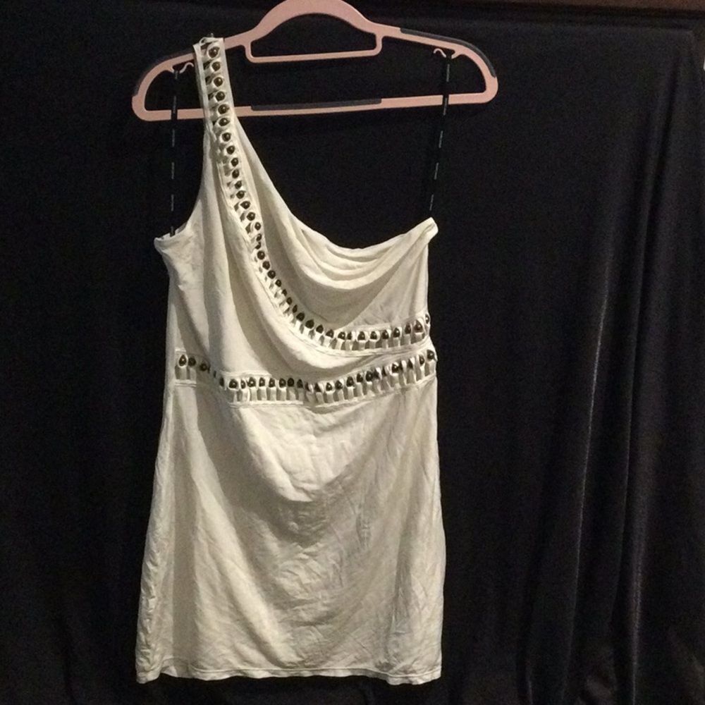 Guess Marciano White Bead Detail Stretch Dress One Shoulder  L